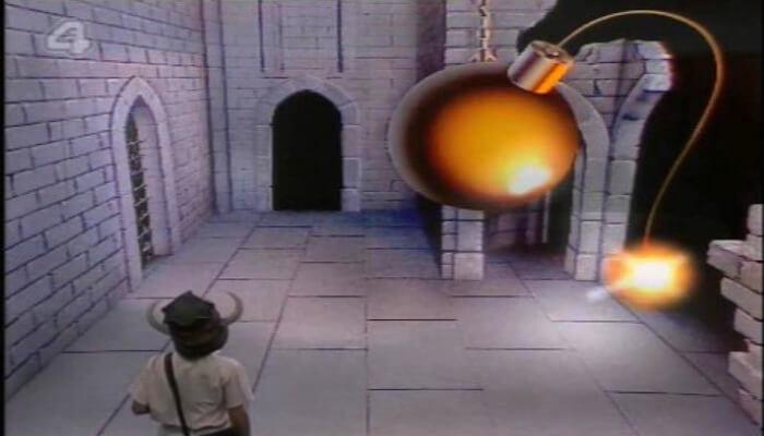 Channel 4's 100 Greatest Kid's TV Shows (2001). Footage from the first episode of Knightmare as the dungeoneer reaches a bomb room.