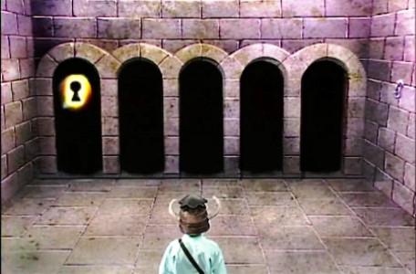 Knightmare Series 1 Team 3. Simon attempts the Moving Keyhole.