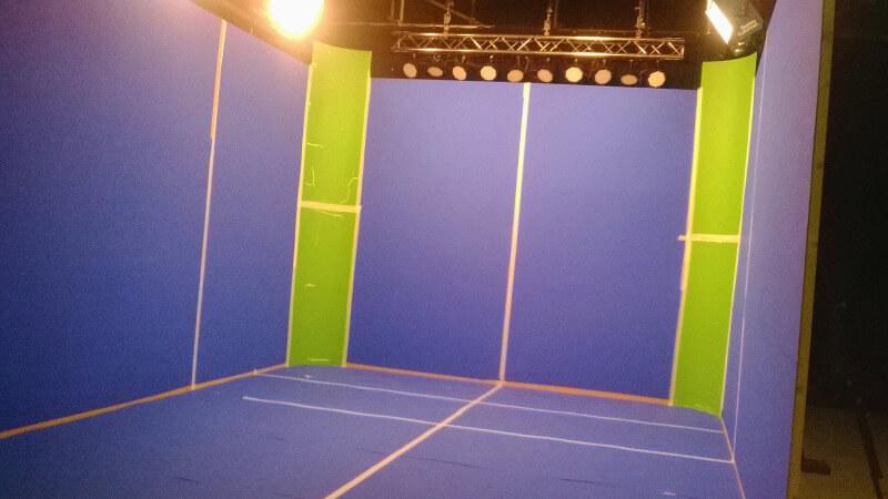 The blue screen is set up at Epic Studios during the preparations for the Knightmare Convention 2014