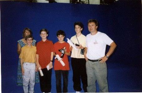 Ray Lockton and team on the Knightmare bluescreen, with Tim and Sue Child.