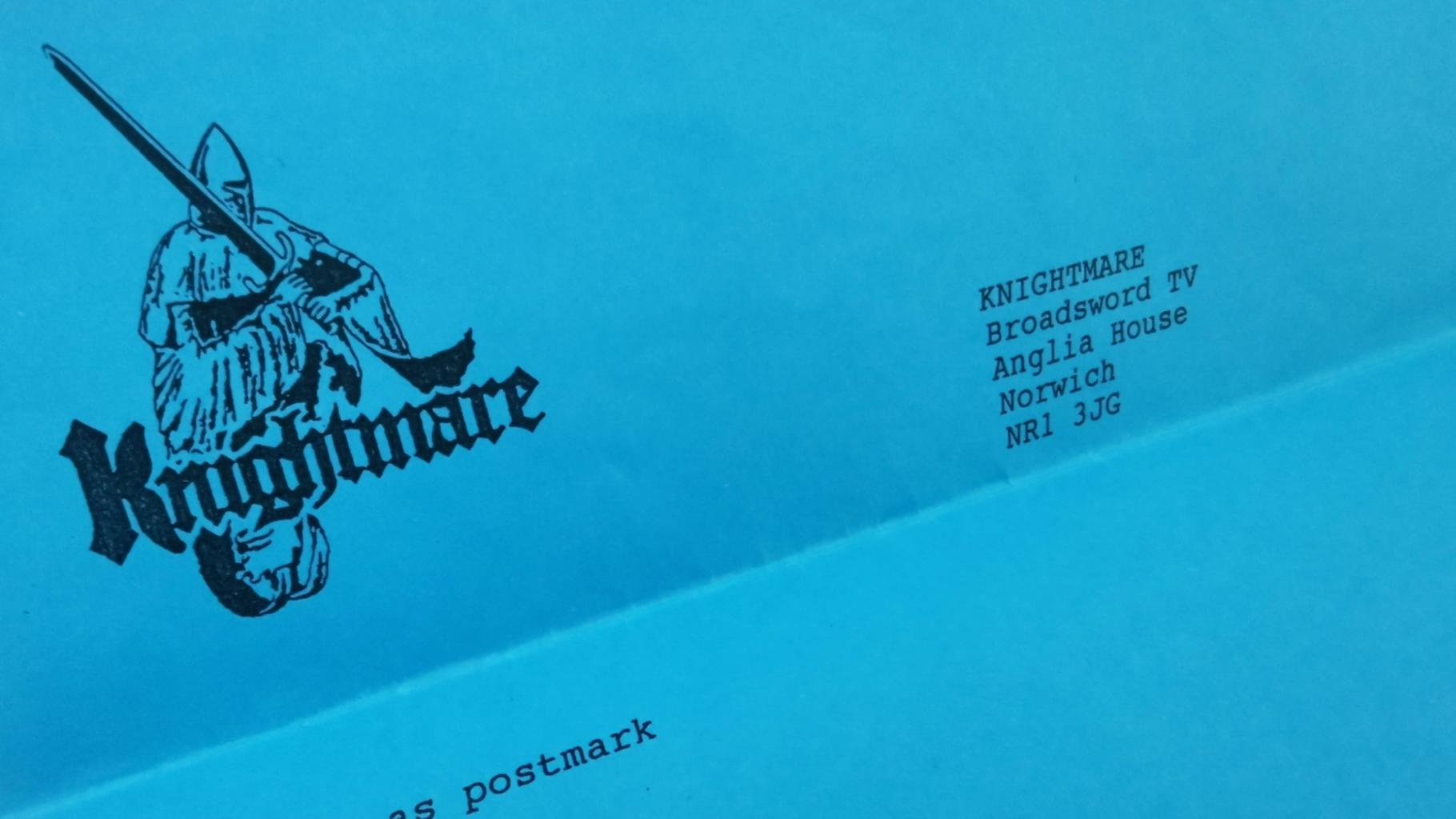 A crop of a 1995 letter from Broadsword on blue paper.