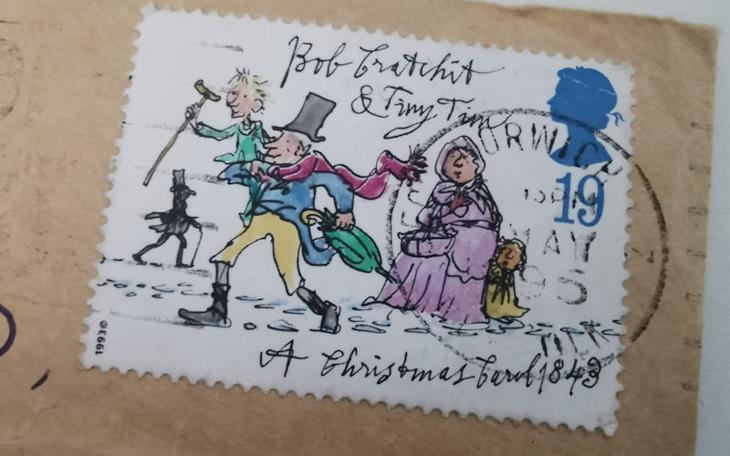 A stamp from a self-addressed response from Broadsword, postmarked Norwich, 19 May 1995