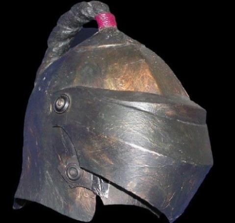 Front-right view of the new Helmet of Justice from Knightmare Series 7-8.