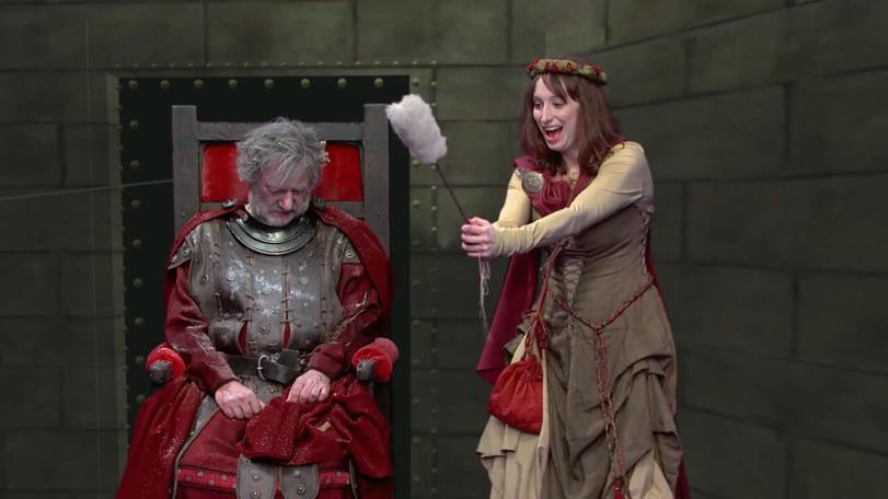 Veruca (Isy Suttie) prepares to cast a spell in the Geek Week episode of Knightmare (2013).