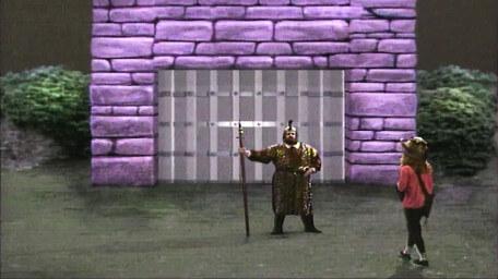 The gatekeeper, as played by Michael Cule in Series 5 of Knightmare (1991).