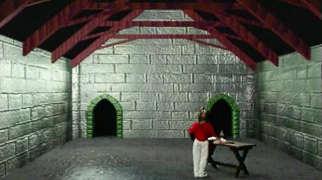 A stone room in the Black Tower of Goth, as seen in Series 7 of Knightmare (1993).