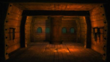 A cabin onboard the Golden Galleon, as seen in Series 8 of Knightmare (1994).