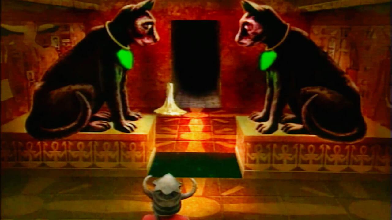 The 'Egyptian' Room with two lynxes. Found in Level 3 on Series 3 of Knightmare.