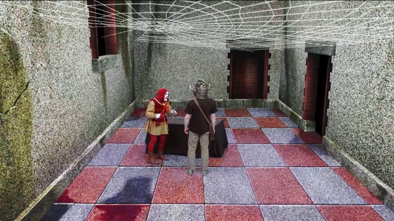Dungeoneer meets Sylvester the Jester in the original Level 1 Clue Room, remastered for the Geek Week episode of Knightmare (2013).
