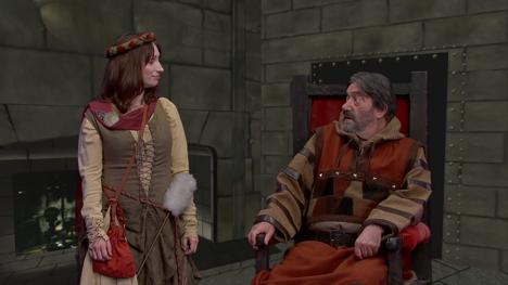 Isy Suttie and Hugo Myatt as Daisy and Treguard in the Geek Week 2013 episode of Knightmare