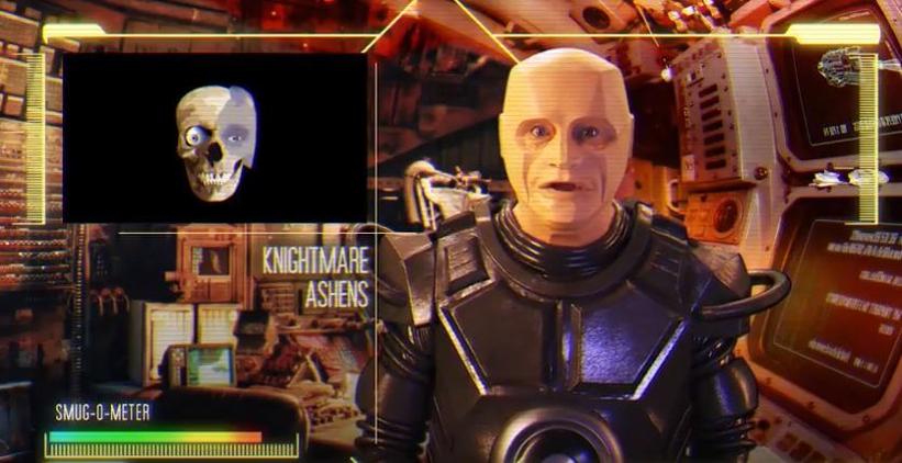 Red Dwarf's Kryten (Robert Llewellyn) in a promo about Knightmare for YouTube Geek Week in 2013.