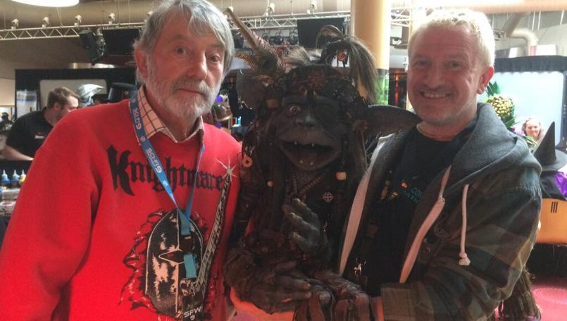 Hugo Myatt with Mark Cordory (creator of Smirkenorff) at the Sci-Fi Weekender 9 in Wales, 2018.