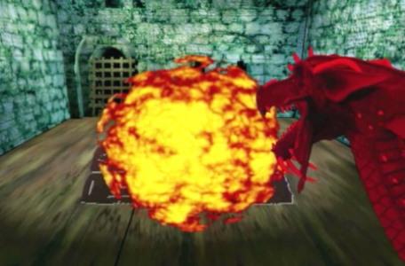 Knightmare Series 8 Team 1. The red dragon Bhal Shebah fries Richard with a fireball.
