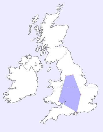 A UK map with dots to represent the locations of participating teams in Knightmare Series 1 (1987)