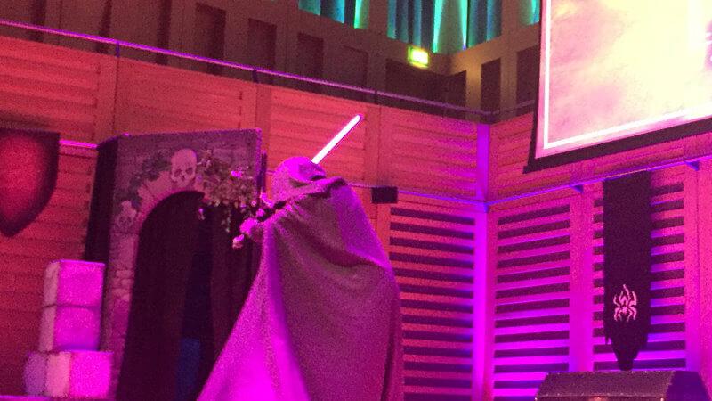 A knight prowls with a sword at Knightmare Live, Kings Place, 2021.