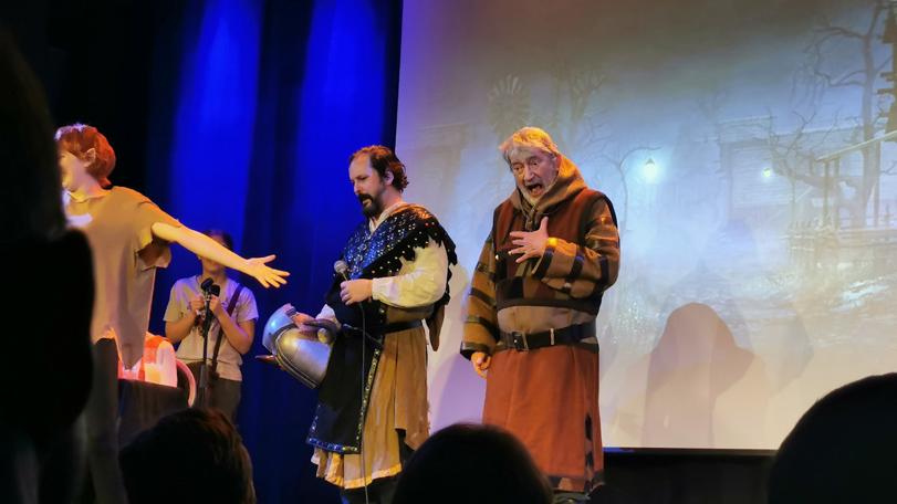 Hugo Myatt as Treguard, alongside Knightmare Live regular Paul Flannery, at the Leicester Square Theatre, London
