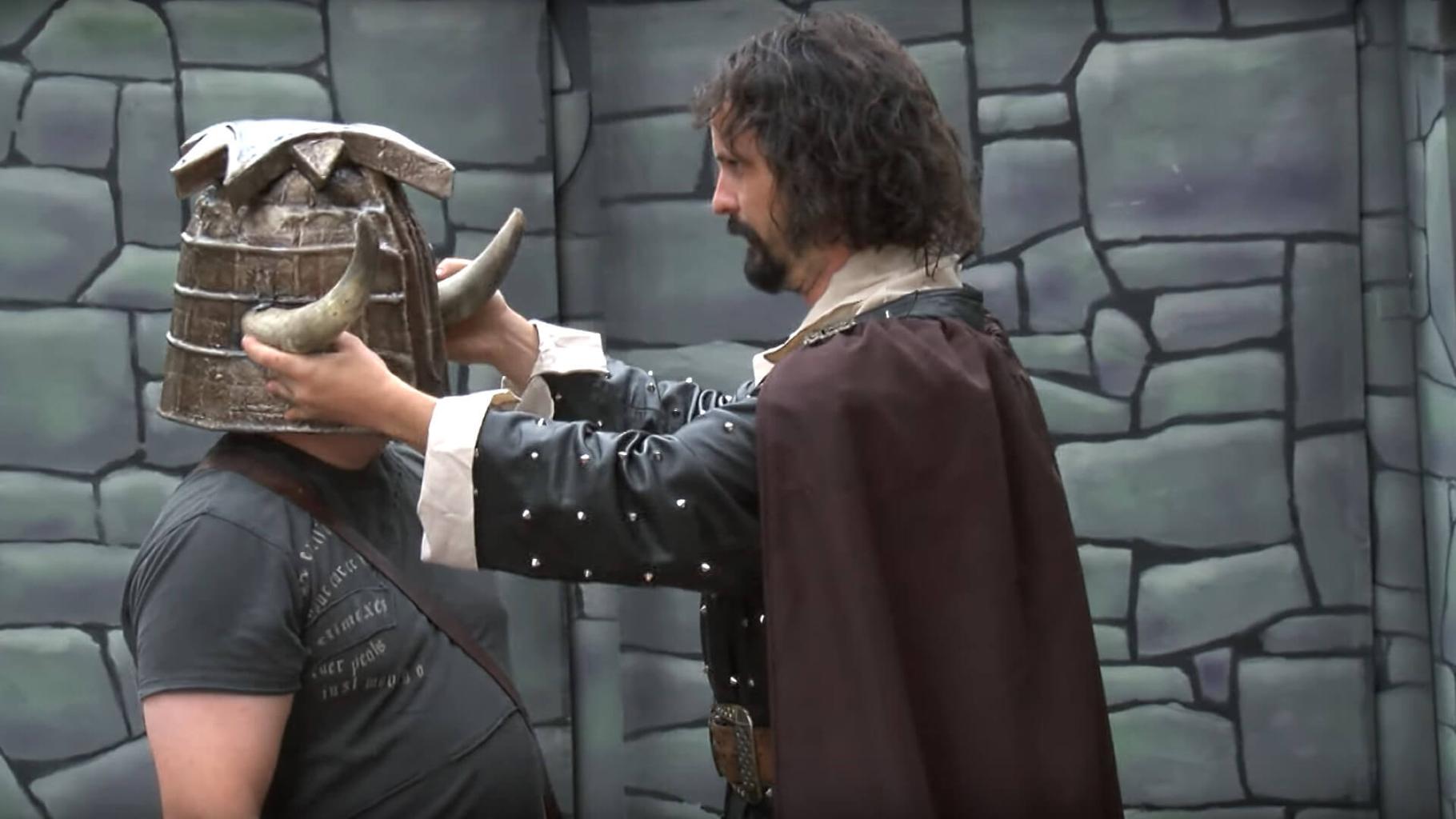 Treguard places on the Helmet of Justice. Knightmare Live in Edinburgh, 2013.