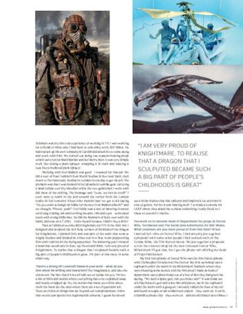 A preview snippet of a page from Geeky Monkey in 2016 featuring prop designer Mark Cordory's reflections on Knightmare. (Text except the quote should be practically illegible.)