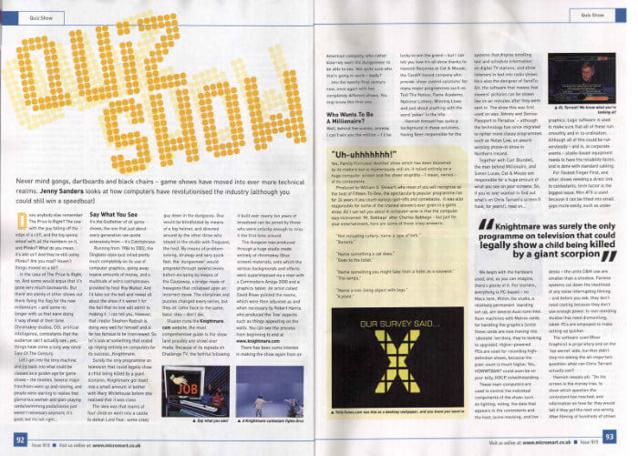 A preview of the first two pages of Jenny Sanders' article 'Quiz Show' in Micro Mart, September 2006.