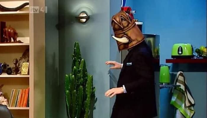 Richard Bacon's Beer and Pizza Club (2010). Dave Berry has a turn under the helmet.
