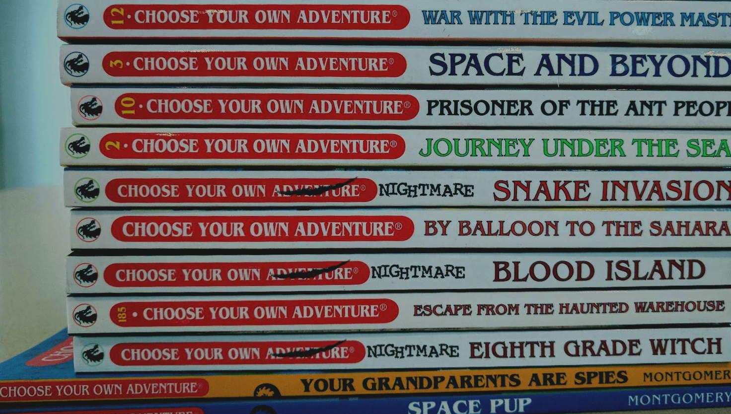 Pile of choose your own adventure books