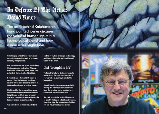 A preview of the 2025 magazine layout, with featuring Knightmare artist David Rowe