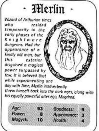 A Top Trumps card for Merlin in The Quest, the Official Knightmare newsletter. Volume 3, Issue 2.