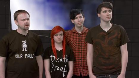 Contestants for Knightmare Geek Week 2013 episode: Stuart Ashen, Emma Blackery, Phil Lester, Dan Howell