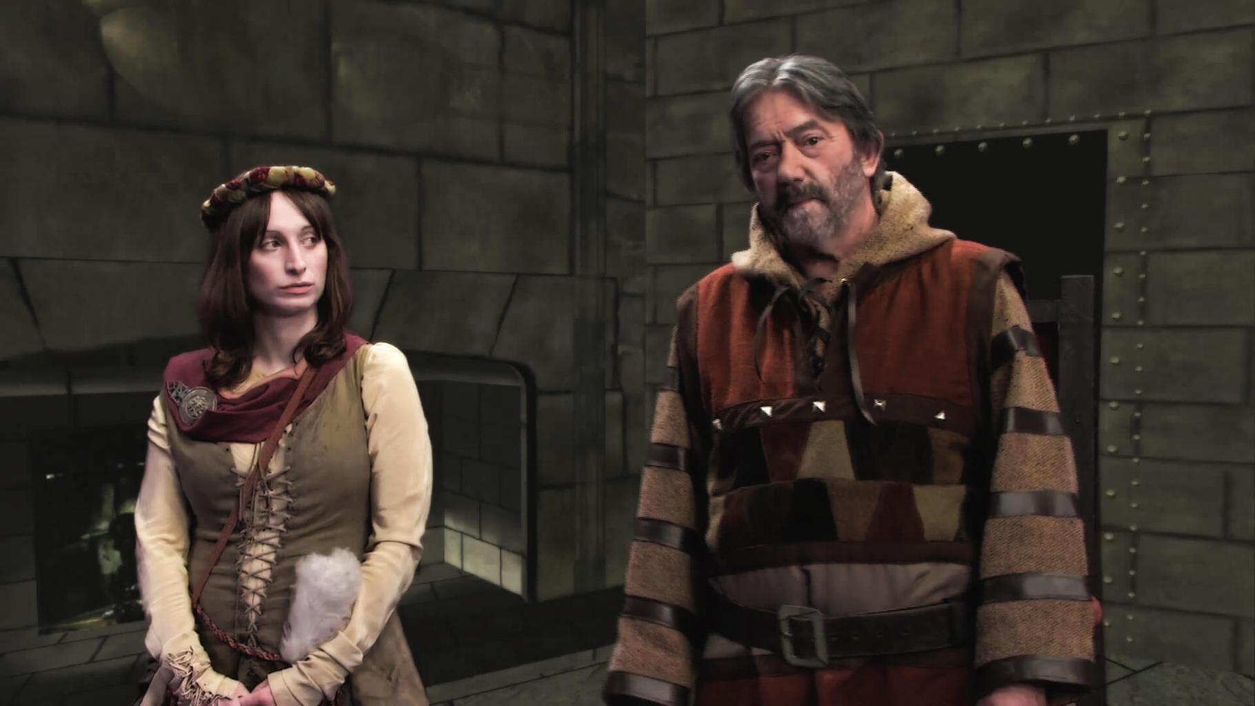 Hugo Myatt as Treguard and Isy Suttie as Veruca in the 2013 Geek Week Episode of Knightmare.