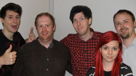 Alan Boyd with the team from Geek Week Knightmare: Daniel Howell, Phil Lester, Emma Blackery and Stuart Ashen.