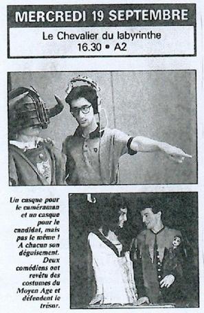 A press snippet from the TV guide advertising the first episode of Le Chevalier du Labyrinthe.