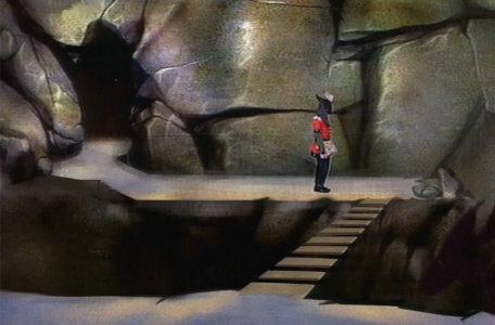 A bridge across two platforms in an adapted Giant's Cave in the first series of El Rescate del Talisman.