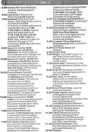 A television schedule for BBC One on 7 September 1987, the day of the first episode of Knightmare.