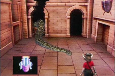 Knightmare Series 1 Team 6. A snake slowly approaches Richard.