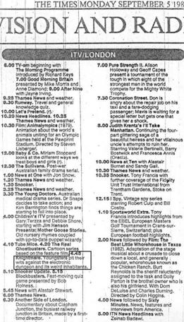 A television schedule for 5 September 1988 for ITV.