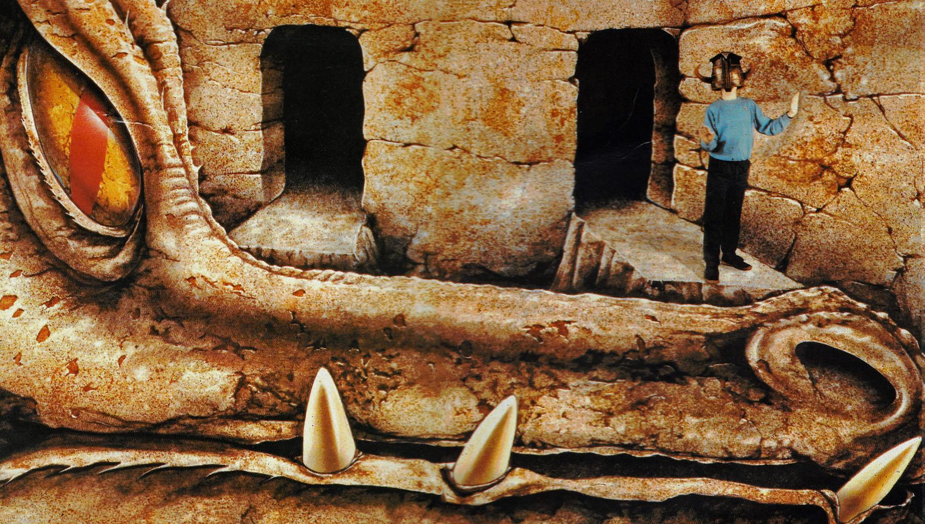 Test shot of a dungeoneer with helmet in the Dragon Room from Series 2 of Knightmare (1988)