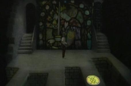 Knightmare Series 2 Team 10. The team cast a DARK spell to show the way from the stained glass window.