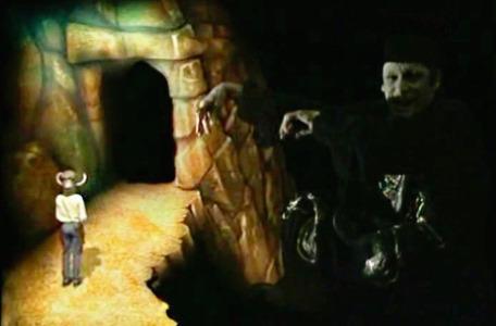 Knightmare Series 2 Team 3. Mogdred taunts the dungeoneer on a ledge.
