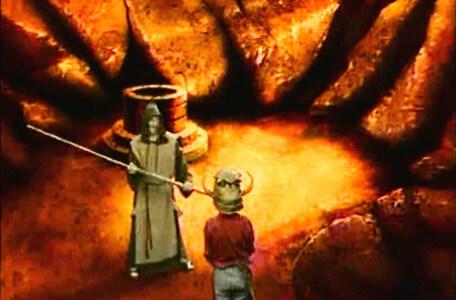 Knightmare Series 2 Team 7. The quest ends when Cedric pummels Neil with his staff.