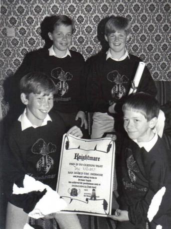 Tony Williams and team (Series 2, Team 5) with their Knightmare certificate.