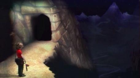 The cliff edge, based on a handpainted scene by David Rowe, as shown on Series 3 of Knightmare (1989).