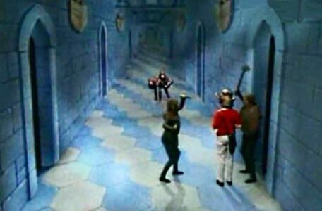 Knightmare Series 3 Team 10. Julie falls prey to the goblins in a long corridor.