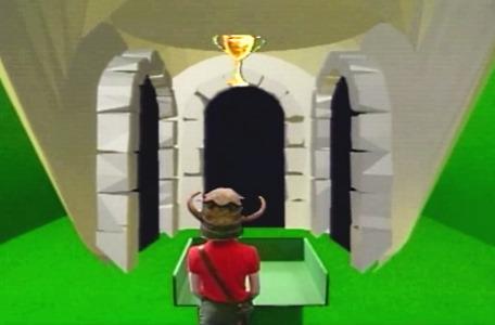 Knightmare Series 3 Team 4. Three doors open in front of Leo in the Dice Room.