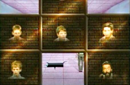 Knightmare Series 3 Team 9. The view of the room is restricted by tiles with the team's faces.