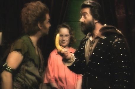 Knightmare Series 4 Team 1. Treguard questions Pickle about a banana he finds in the knapsack.