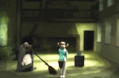 Knightmare Series 4 Quest 7. A crone called Mistress Goody tries to hurry Jeremy out.