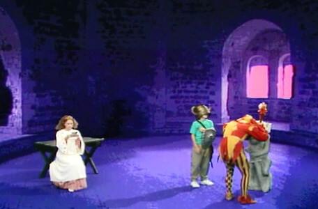 Knightmare Series 4 Quest 7. Motley takes a peak under the cover to look at the statue.