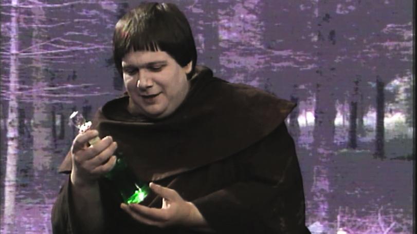 Series 4. Brother Mace, played by Michael Cule, receives a bottle of 'brandy'.
