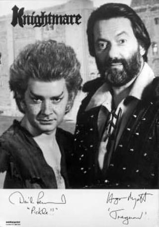 A 1991 character card of Treguard (Hugo Myatt) and Pickle (David Learner).