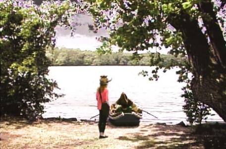 Knightmare Series 5 Team 3. Sarah approaches a boat on the riverbank.